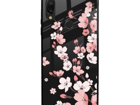 Black Cherry Blossom Glass Case for Xiaomi Redmi Note 7S on Sale